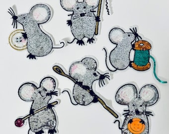 Mouse Iron-on Patch, Clothes Patches, Sequin Applique, Woodland Animals