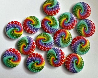 20mm Rainbow Wood Buttons: Colourful Sewing Embellishments (pack 8)