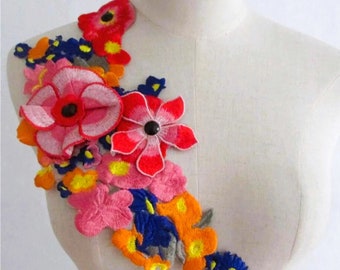 Large Embroidered Flower Applique, Sew-on Applique, Colourful Embroidered Flowers