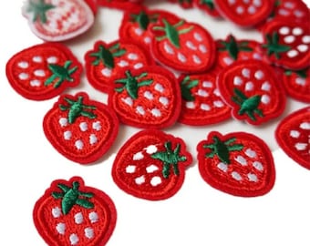 Embroidered Strawberry Iron-on Patch: Fruity Applique (2.2cm x 1.8cm)