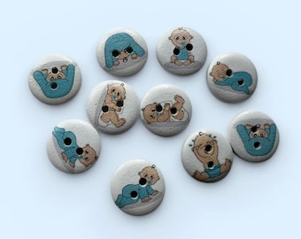 Baby Theme Wood Buttons: 15mm Sewing Embellishments, Pack of 10