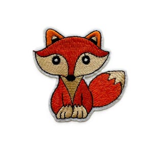 May include: A cute, cartoon-style fox with orange fur, a white belly, and black eyes. The fox is sitting with its tail curled behind it.