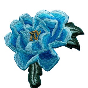 Turquiose Peony Iron-on Patch, Large Embroidered Peony Flower, Clothes Patches