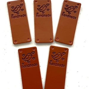 5 x Bird Design labels for handmade items * faux leather tags * Craft Labels, Clothes Labels