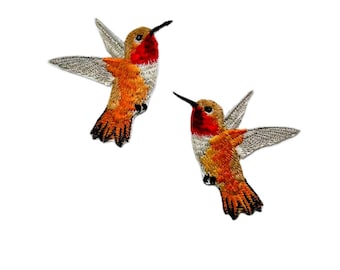 Hummingbird Iron-On Patches: Embroidered Bird Appliqué (Set of 2)