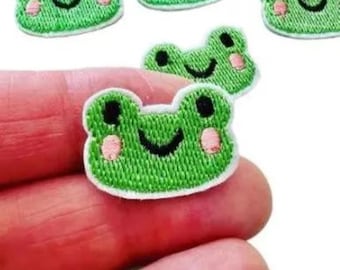Tiny Frog Iron-on Patch: Embroidered Applique (26mm x 17mm)