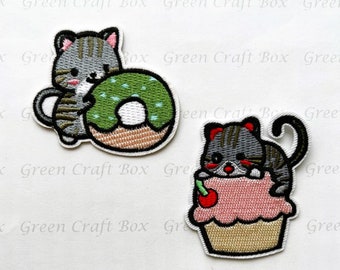 Cat Iron-on Patch, Donut Iron-on Patch, Clothes Patches, Embroidery Patches