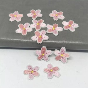 2 x Pink Cherry Blossom Iron-on Patch, Embroidered Flower Applique, Iron-on Patches