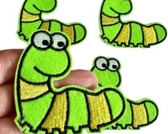 Caterpillar Iron-on Patch, Green Caterpillar Applique, Fabric Patches