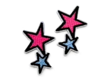 Set Of 4 Pink Star Iron / Sew On Full Embroidered Patch Appliqu&eacute;s Badge