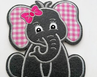 Large Embroidered Elephant Iron-on Patch: Kids Fabric Applique