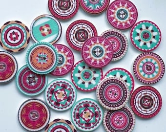 Pack 6, 25mm Wood Buttons, Vintage Style Wooden Buttons