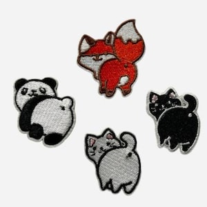 Stick on Patches , Embroidered Cat Applique, Fox Patches, Self Adhesive Patches, Panda Patches