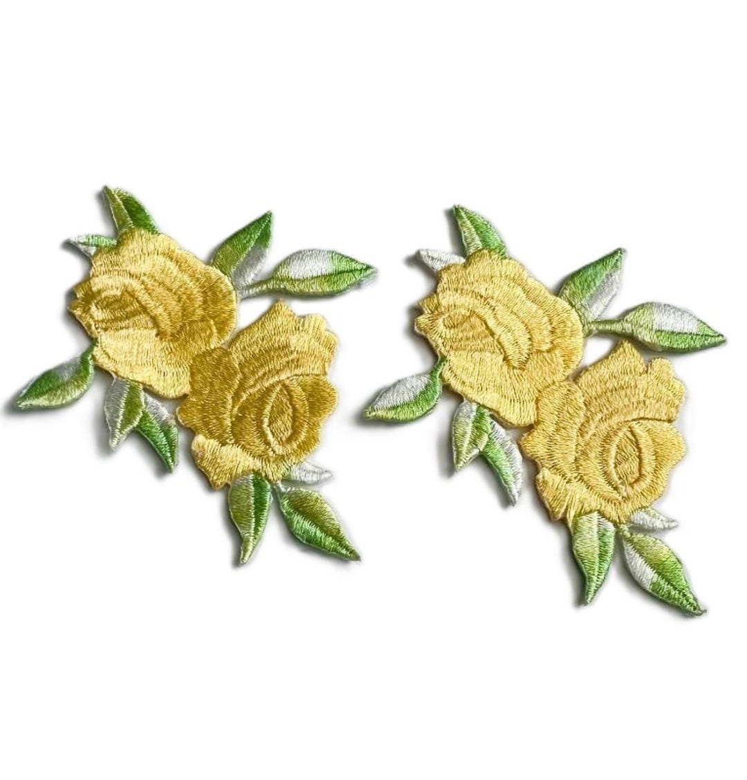 Rose Line Patch Pk 2 Yellow Rose Iron-on Patches, Embroidered Rose Patch, Floral ...