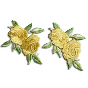 Yellow Rose Embroidered Iron-on Patches (Pk 2)