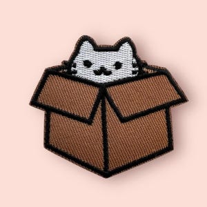 Peeking Cat Iron-on Patch, Peeping Cat In Box Iron-on Patch, Embroidered Cat Applique, Motif, DIY Embroidery