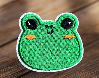 Gestickter Grüner Frosch Aufnäher: Lächelnde Kröte Applikation