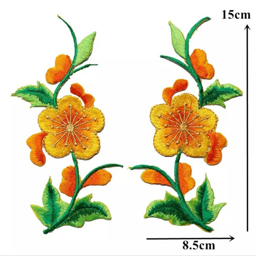 Yellow Flower Ironon Patch Large Embroidered Flower Patches Etsy