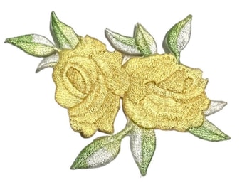 Patch thermocollant rose jaune. Patch rose brodé, patchs floraux