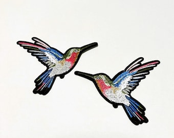 Hummingbird Iron-on Patches: Embroidered Bird Applique (Set of 2)