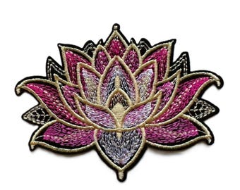 Pink Lotus Flower Embroidered Iron-On Patch: Clothes Applique