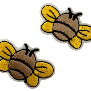 2 x Bee Iron-on Patches, Insect Motif, Embroidered Applique, DIY Clothes Patches