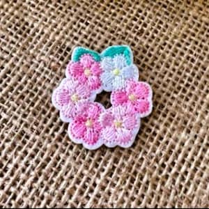 Pink Cherry Blossom Iron-on Patch, Embroidered Flower Applique, Iron-on Patches, Clothes Patches