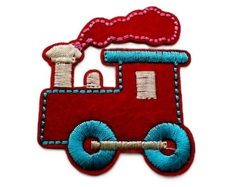 Red Train Iron-On Patch: Vehicle Applique, Cotton Fabrics