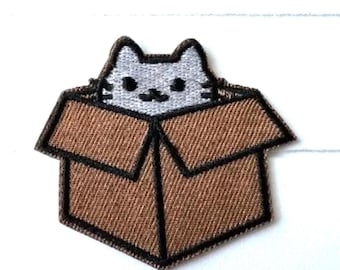 Peeking Cat Iron-on Patch, Peeping Cat In Box Iron-on Patch, Clothes Patches