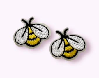 2 x Bee Iron-on Patches, Embroidered Applique, Motif, DIY Clothes Patches