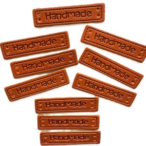 PU Faux Leather Labels, Tags for Sewing, &quot;Handmade Labels&quot; Knitting and DIY Projects