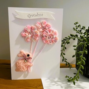 Carte de voeux faite main, carte d'anniversaire de grand-mère, carte de fête des mères, carte florale, carte au crochet