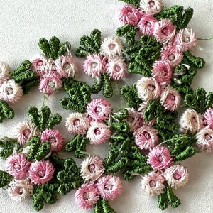 20 x Miniature embroidered flower appliques, sew on flowers, cluster of flowers, Red flowers, Yellow flowers