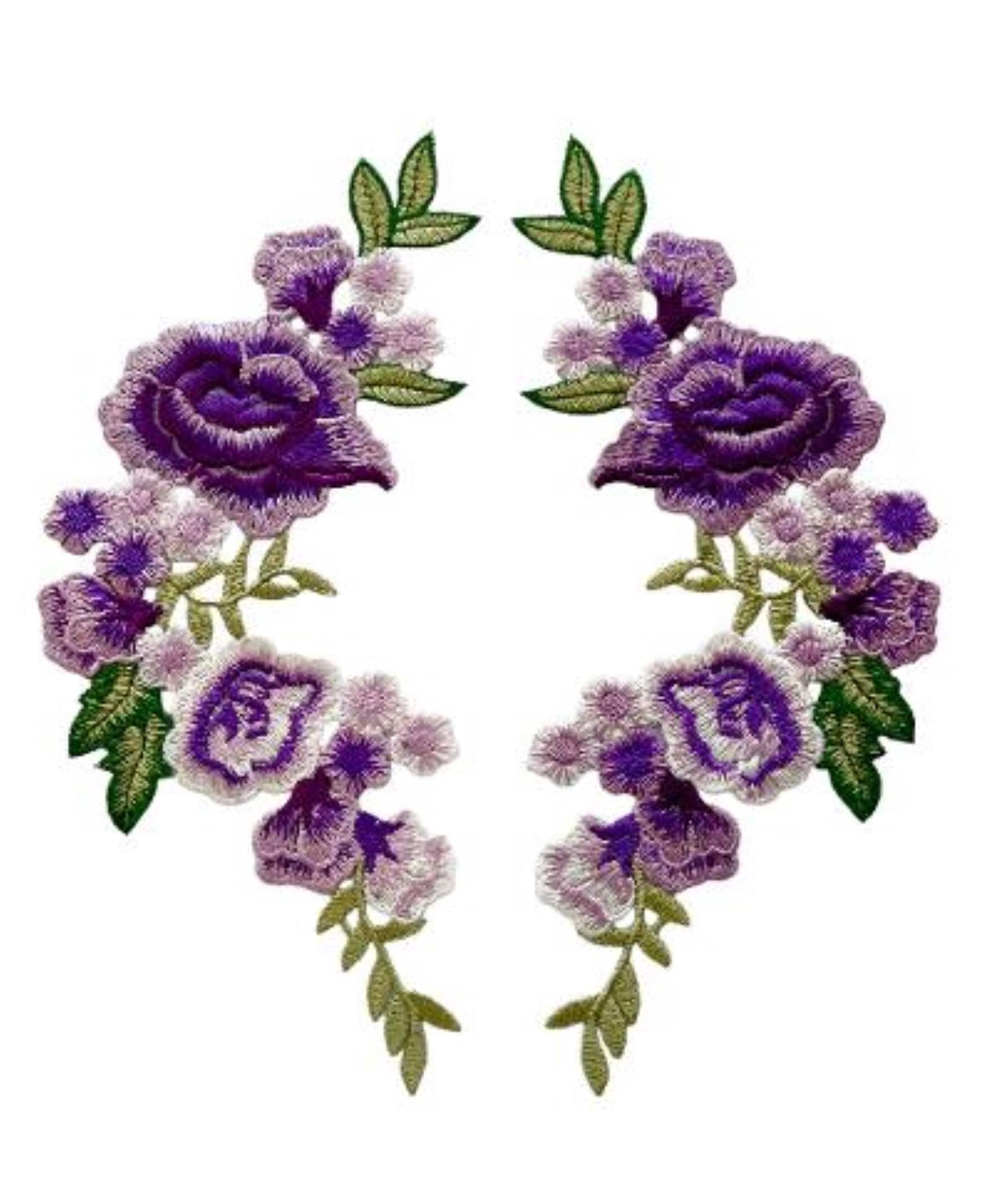 Purple Flower Lace Appliques: Sew-On Floral Embellishments (Pair)