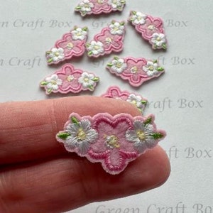 Mini Pink Flower Iron-on Patch: Embroidered Applique (3.2cm x 1.8cm)