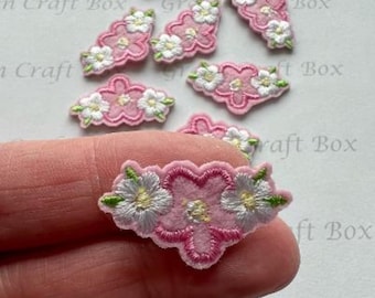 Mini Pink Flower Iron-on Patch: Embroidered Applique (3.2cm x 1.8cm)