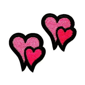 2 x Embroidered Heart Iron-on Patches: Applique (5.7cm)