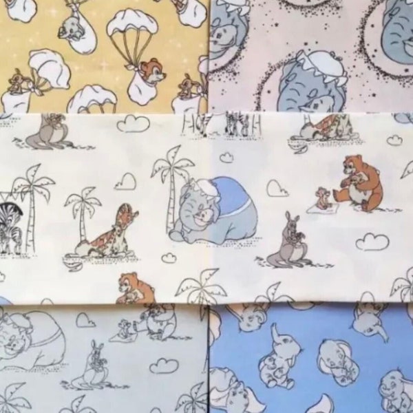 Disney, Dumbo print Fat Quarter, LICENCED 100% cotton fabric, Nursery Fabric, Elephant Fabric