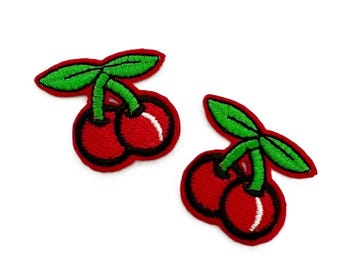 Embroidered Cherry Iron-On Patches: Clothing Applique (2 Pack)