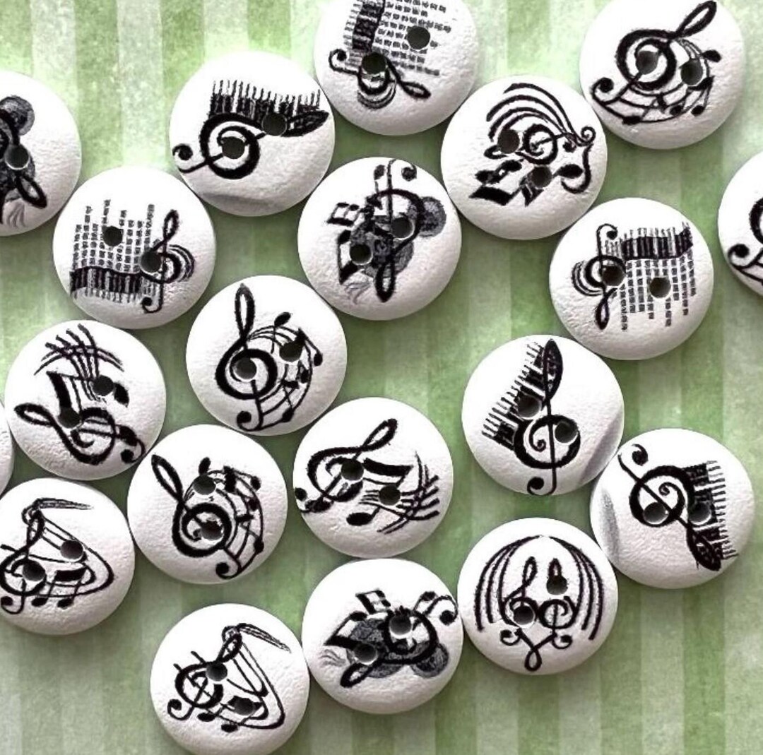 Musical Note Wood Buttons: 15mm White Round Buttons, 10 Pack - Etsy