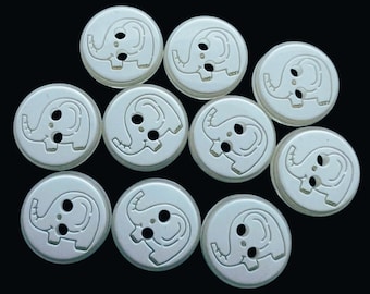 12mm White Resin Buttons: Elephant Buttons, Set of 10