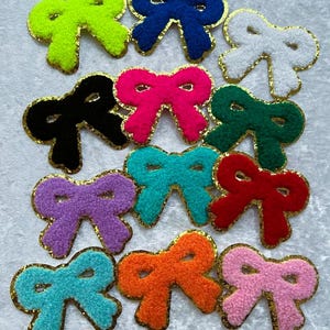 Chenille Bow Iron-on Patch: Gold Glitter Bowknot Applique