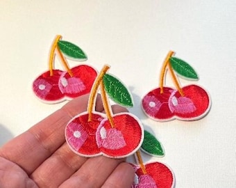 Embroidered Cherry Iron-On Patch: Fruit Applique (4.8cm x 6cm)