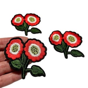 Poppy Iron-on Patch, Embroidered Flower Applique, Flower Iron-on Patch