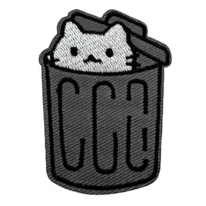 Peeking Cat Iron-on Patch, Peeping Cat In Bin Iron-on Patch, Embroidered Cat Applique, Motif, DIY Embroidery