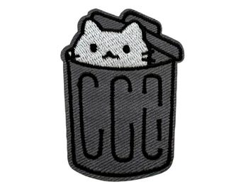 Peeking Cat in Bin Iron-on Patch: Embroidered Applique (6.2cm x 4.5cm)