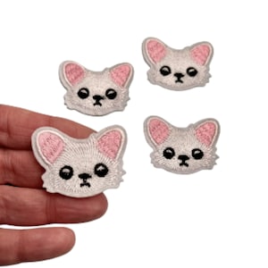 Cat Iron-on Patch, White Cat Patches, Embroidered Applique, Motif, Clothes Patches