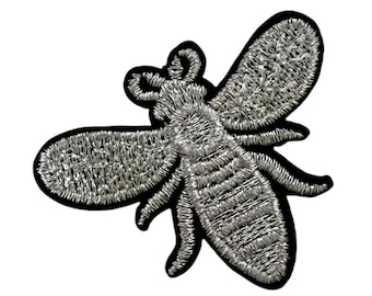 Silberne Biene Bügelbild: Aufbügelbare Kleidung Applikation (5.1 cm x 4 cm)