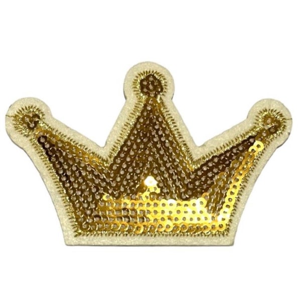 Gold Crown Iron-on Patch, Sequin Gold Crown Applique, Fancy Dress Patches