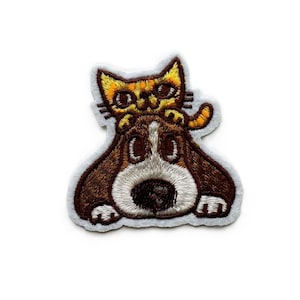 Dog & Cat Friendship Iron-On Patch, Dog Clothes Patches (5cm x 4.9cm)